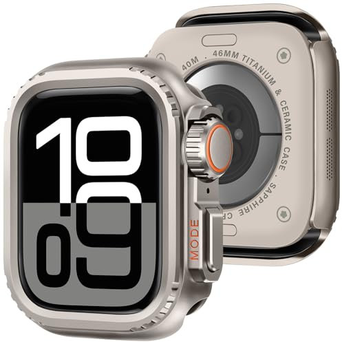 Bisikor 2 en 1 Funda Compatible con Apple Watch 46mm Series 10, Carcasa de Metal Antiarañazos con Protección Completa con Tapa Trasera para iWatch 46mm (Titanio)