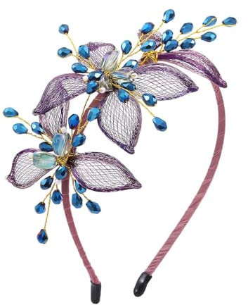 IYOU Vintage Bridal Headbands Purple Flower Copper Wire Hair Bands Bride Wedding Hair Accessories for Women