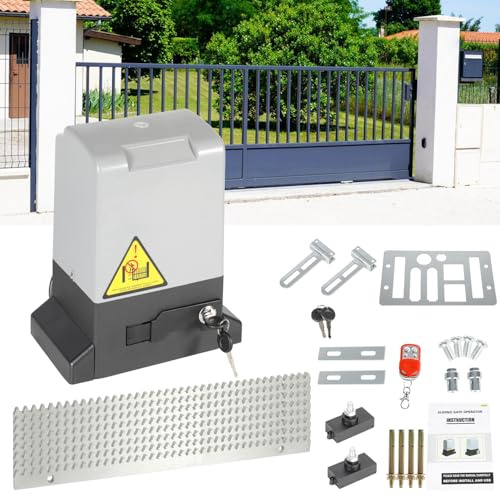 ISOISL Automatischer Flügeltorantrieb 550W Schiebetorantrieb Torantrieb Drehtorantrieb Toröffner Garagentorantrieb bis 1200kg, 12M Schiebetor Hoftorantrieb mit 2 Fernbedienungen