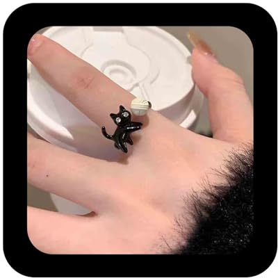 Iaceble Verstellbarer Ring mit süßer Katze, offener Ring, Cartoon-Tier-Kitty-Ringe, Vintage-Stil, Haustier-Kätzchen-Fingerringe, Schmuck für Damen (weiß), Zink, Kein Edelstein