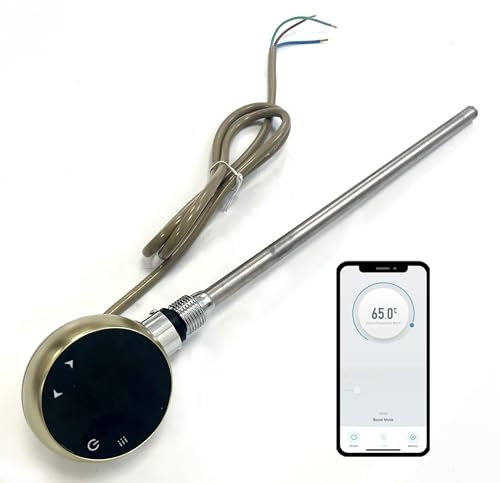 Greened House 300w WiFi Electric Smart Heating Element for Towel Rails and Radiators with LED touchscreen Thermostat/Timer Energy Efficient (Brushed Brass)