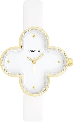 Oozoo Timepieces Damen Uhr in Gold I Armbanduhr Damen mit Lederarmband I Moderne Uhr für Frauen I Edle Analog Damenuhr in Kleeblattform 32x32mm Gehäuse C11520