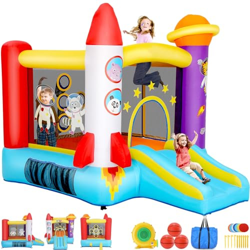 Inflatable Bounce House for Kids with Fun Rocket Astronaut Photography Game