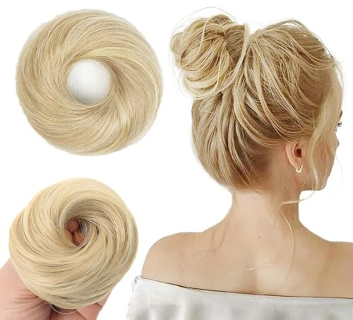 LIUYIDM Scrunchies für Glattes Haar für Frauen (Bleichblond 85H88) | Elastisches Haarteil mit Gummiband,Dutt Haarteil Haargummi Mit Haaren,Synthetisches gefälschtes Haar Brötchen