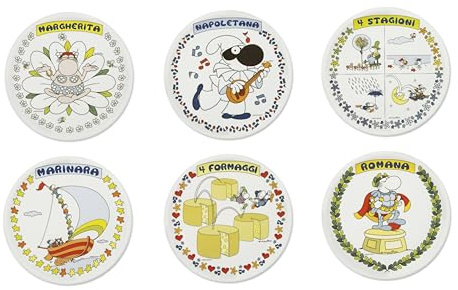 Excelsa Mordillo Set 6 Piatti Pizza in Porcellana, Decorati con Personaggi, 30,5 cm