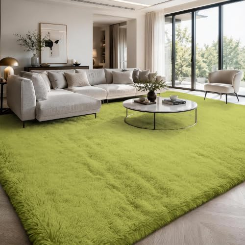 Kuscheliger Hochflor-Teppich für Wohnzimmer Schlafzimmer|Grasgrün 240x300cm | FVVRAX Shaggy Teppich – Weicher Hochflor Teppich mit Anti-Rutsch-Unterseite | Kuscheliger Teppich für Kinder & Haustiere