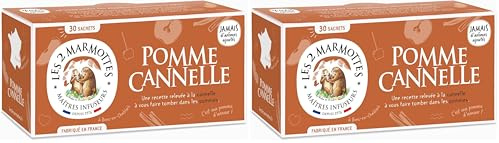Les 2 Marmottes - Infusion Pomme Cannelle 30 sachets - Gourmande et fruitée - Made In France - Sans arômes ajoutés - 45g (Lot de 2)