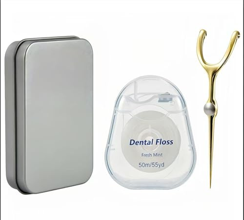 1 Set Metal Dental Floss Stick & Floss Picks - Reusable Floss Holder Kit with Portable Case, Oral Care Dental Floss Tool for Travel