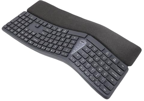 Erchineko Ergonomic Split Keyboard Ergonomic Wireless Keyboard Comfort Curved 111 Keys Bluetooth 2.4G Wireless Rechargeable 200H Battery with Memory Foam Wrist Rest for 98 to 10
