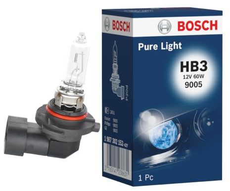 Bosch HB3 (9005) Pure Light Halogen Headlight Bulb, 12 V 60 W | Original Quality - Socket Type P20d - 1 Replacement Car Light Bulb