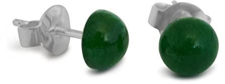 Jade Ohrstecker 925 Silber, natürliche grüne Jade, flache runde Form, 6 mm
