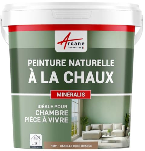 Peinture chaux, naturelle : peinture sans émanation, mineralis - 15 m² (2.5 kg en 1 couche) Canelle Rose Orange - ARCANE INDUSTRIES