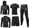 BUYJYA Vêtements de sport pour hommes Vêtements de compression Fitness Ensemble de 5 pièces Pantalons de compression de course Chemises Tops Veste à manches longues
