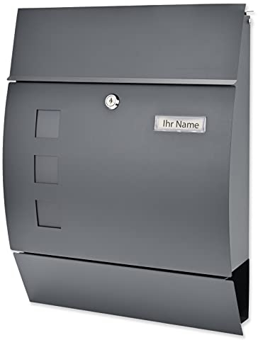 Verda Briefkasten XL mit Zeitungsfach (45x35x10 cm) Modern Postkasten Designer Wandbriefkasten Sichtfenster, Zeitungsrolle, Namensschildhalter, abschließbar SN3651-1