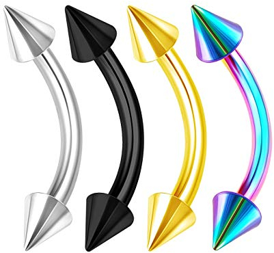 KJM FASHION 4 Stk Chirurgenstahl Eloxiert Bananenstecker 1,6 mm 14g 10 mm 3/8 4mm Spitze Lip Labret Helix Eyebrow Ohrringe Piercing Schmuck 2975