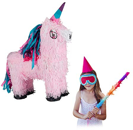 Relaxdays Pinata Einhorn, zum Aufhängen, Kinder, Mädchen, Geburtstag, Unicorn, zum selbst Befüllen, Piñata, rosa-pink, 1 Stück