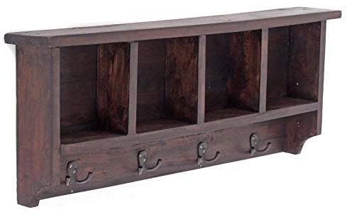 DESIGN DELIGHTS RUSTIKALE WANDGARDEROBE MIT Regal Vintage 70 | 70x27x11cm (BxHxT), Recyclingholz | Kleiderhaken, Garderobenleiste aus Altholz, Used-Look | Farbe: 03 Dunkelbraun