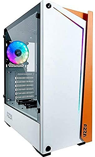 Azza Apollo 430W-DF2 Tower-Gehäuse, weiß/orange, Tempered Glass ATX Mid-Tower