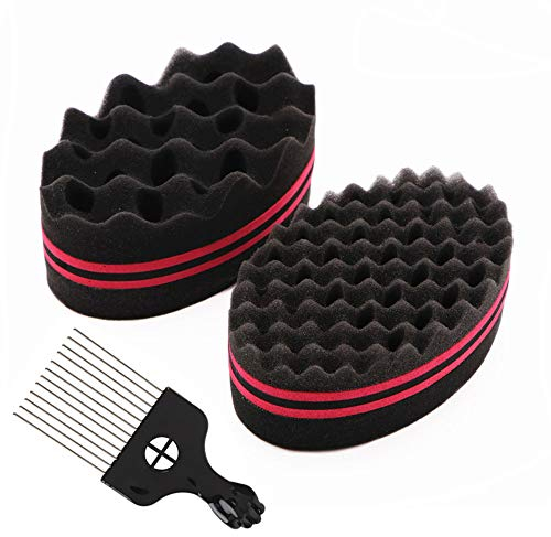 Nsiwem 2 Stück Magic Curl Sponge twist sponge Doppelseitiges Haarbürste Schwamm Haarschwamm Twist Curl Schwamm Magic Hair Braider Dreadlock Spulen Curl Pinsel mit Metall Kamm für Afro Coil Haar