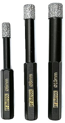 DT-DIATOOL Tile Diamond Drill Bits Set Hex Shank - 3PCS 6/8/10mm Vacuum Brazed Hole Saw for Tile Porcelain Ceramic Marble Granite