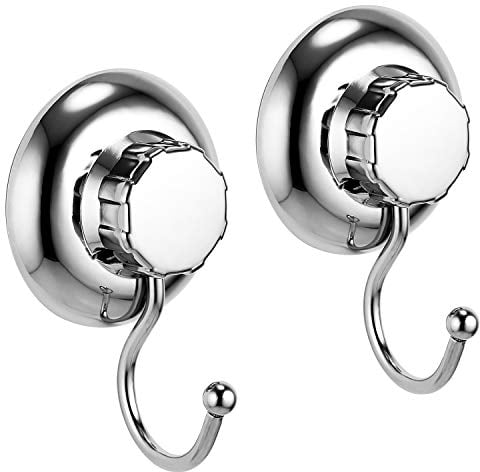 MaxHold No-Drilling/Suction Cup 2 Pack Single Robe Hook - Vaccum System - Stainless Steel Never Rust - for Bathroom & Kitchen