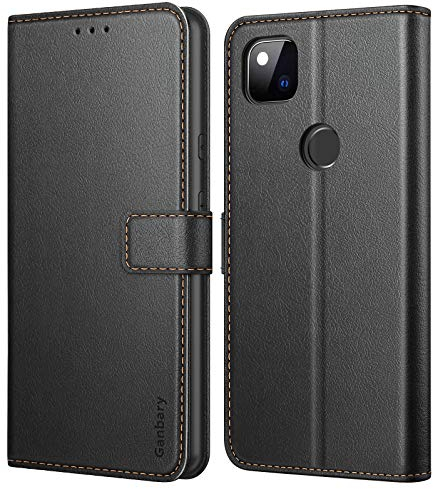 Ganbary Handyhülle für Google Pixel 4A Hülle, Premium Leder Tasche Flipcase [Kartenschlitzen] [Magnetverschluss] [Standfunktion] kompatibel mit Google Pixel 4A Schutzhülle, Schwarz