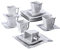 MALACASA Dinner Sets, 18 Piece Coffee Set Square Porcelain Tableware with 6 Piece Cup & Saucer Sets/Dinner Plates for Breakfast Afternoon Tea, Series Flora, Marble Grey