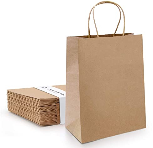 Anstore 24 Stück Papiertüten mit Henkel 21 * 11 * 27 cm,Geschenktüte, Partytüten mit Griff, Braune Kraftpapiertüte für Partybevorzugung, Verpackung, Anpassung, Tragen, Einzelhandel, Waren, Hochzeit