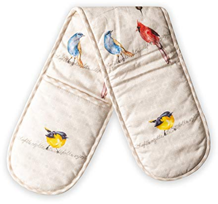 Maison d' Hermine Double Oven Mitts 100% Cotton 18 cm x 89 cm Double Oven Mitt Heat Resistant BBQ Cooking Gloves with Loop, Baking, Grilling, Home, Kitchen, Handling Hot Pans (Birdies On Wire)