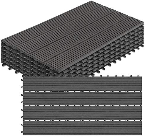 Froadp WPC Revêtement de sol Extérieur, 60x30cm Dalles de Terrasse Set, Carreaux de Jardin Imperméable avec Système de Drainage, Carrelage Clipsable Antidérapants pour Balcon(1m², Anthracite)