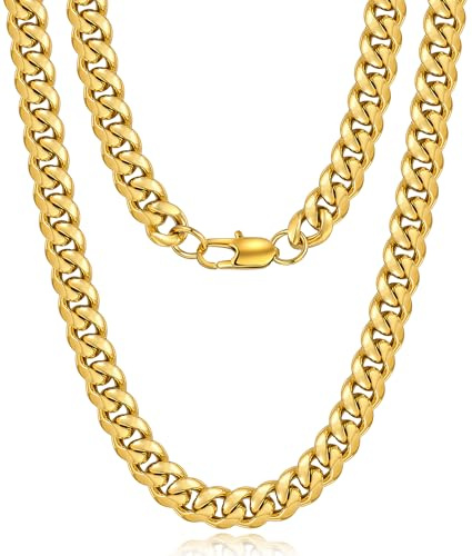 Jewlime Gold Herren Halskette,Klassische Miami Herren Kubanische Kette Halskette Schmuck Geschenk für Damen Männer Jungen, Hip-Hop & Cool Stil Kette Halskette, 18 Karat vergoldet, 10mm Breite, 26 Zoll