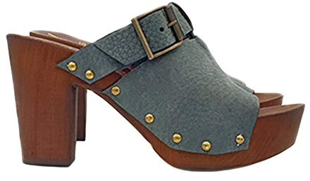 Women's leather sabot heel 9 cm Made in Italy - MY136 BLE