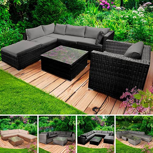 BRAST Salon de Jardin Exterieur 5-6 Places modulable Salon de Jardin 5 Personnes rotin tressé alu, Cosy en Noir très Fin et élégant, Confortable, résistant, Lavable - Salon Bas de