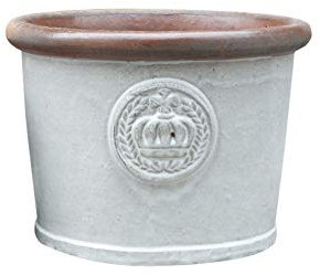 Teramico Pflanzgefäß Blumentopf Übertopf Krone Steinzeug glasiert Weiß Grau 34cm 45cm absolut Frostfest und witterungsbeständig (Grau-Weiß, 45cm x 34cm)