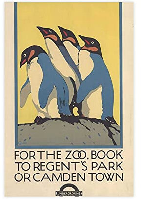 Vintage-Reise-Poster im Stil der 1920er Jahre, für den Zoo Pinguin's Regents Park Camden Town London Zoo, 30 x 45 cm, ohne Rahmen: 1