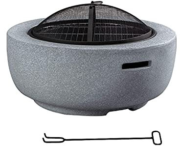 BDXZJ Brasero Brazeros Exterieur en Fonte 60 Cm Terrasse Jardin Pierre Haut Fixe Grand Rond Charbon de Bois Interieur avec Couvercle Grill Barbecook Camping Fire Pit with BBQ Tripod Outdoor