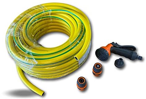 Tuyau d'arrosage D 15mm Lg 25m avec kit douchette | Souple et résistant | 200g / m | résiste UV température (-20 + 30° C) | Jardin bateau terrasse | Kibros JTUYJ1525K