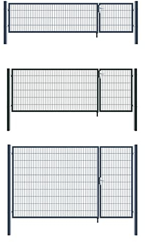 Aileenstore Gartentor Zauntor Einfahrtstor Stabmattenzaun Doppelflügel Anthrazit Grau 3,5 m Breite, Größe:1400 x 3500 mm