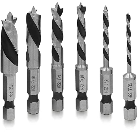 Mesee 6 Stück Stubby Bohrer Set, HSS Holzspiralbohrer, 1/4 Zoll Sechskantschaft Brad Point HSS Kurzbohrer für Holz und weiche Metalle Aluminium Eisenblech Kupfer