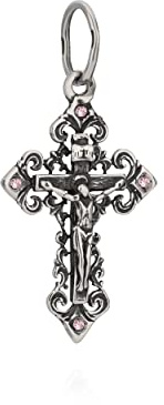 NKlaus 925 Sterlingsilber Kreuz mit Zirkonia orange blau rose oder grün Orthodox Kruzifix Kettenanhänger Taufe