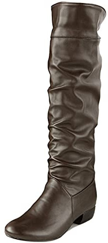 Stivali da Donna a Metà Polpaccio con Tacco a Blocco, Stivali Invernali Casuale Senza Chiusura Stivali Alti Tacco Medio Punta Rotonda Pelle 297 Marrone/Hm Numero 34 EU
