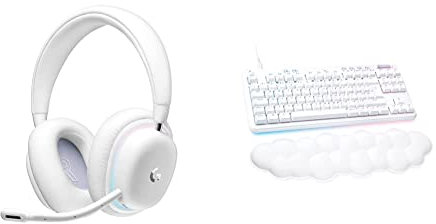 Logitech G G735 Wireless Gaming Headset, Customisable LIGHTSYNC RGB Lighting - White Mist & G713 Wired Mechanical Gaming Keyboard - White Mist