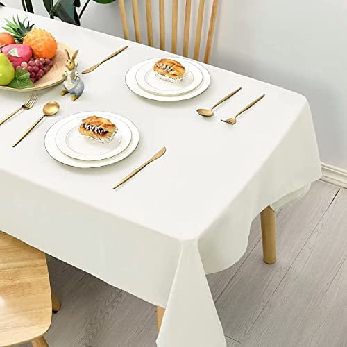 Hiasan Tischdecke Abwaschbar Abwischbare Tischtuch Eckig Creme 150x300cm | Tischdecken Stoff, Table Cloth Lotuseffekt Wasserabweisend für Esszimmer Küche Outdoor Wetterfest Geburtstag Party Biertisch