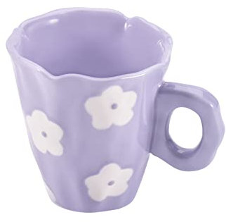 Koythin Ceramic Coffee Mug, Hand-Painted Irregular Novelty Coffee Cup for Office and Home, Dishwasher and Microwave Safe, 10 oz/300 ml for Latte Tea Milk (Purple Flower)