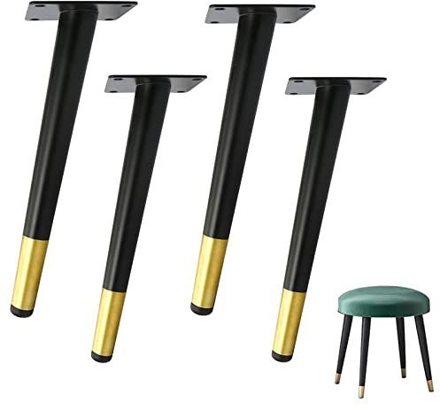 DULKET Furniture Legs 4Pcs 30cm/12 Inch, Metal Furniture Legs with Anti-Slip Cup, Oblique Tapered Furniture Support Legs for TV Cabinet, Dresser, Coffee Table, Couch Sofa-Black&Gold