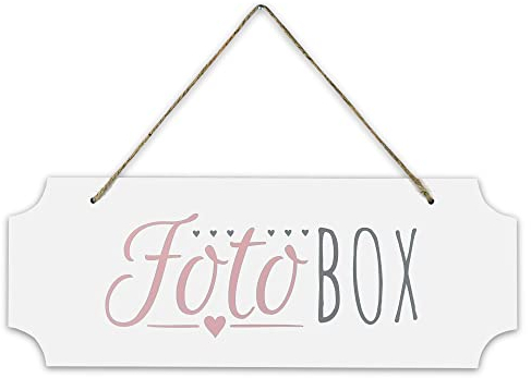 Frau WunderVoll® Schild Fotobox, aus Holz, 40 x 15 cm/Wegweiser, Hochzeit Vintage, Hochzeitsschild, Theke, Party, Feier