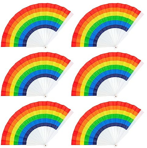Boland 44638 - Fächer Pride, 6 Stück, Faltfächer, Regenbogen, LGBTQ, Progress, Kostüm Zubehör, Mottoparty
