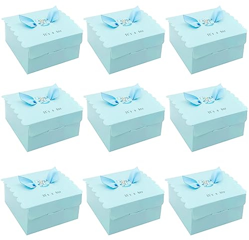 Bonboniere Taufe Mädchen 50 Stück Konfektschachteln Kommunion Mädchen Geschenk Box aus Papier mit Band, Dekoration für Geburtstag von Neugeborenen Kindern Taufe (Blau)