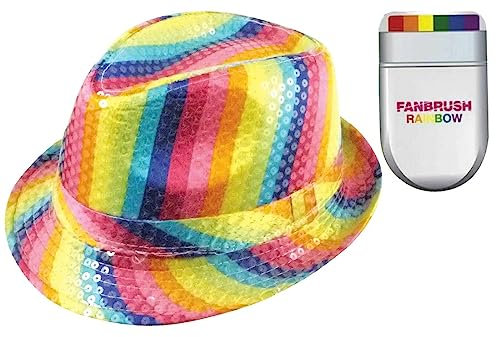 labreeze Rainbow Sequin Fedora Trilby Hat Fan Brush Face Paint Gay Parade Fancy Dress Accessories