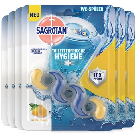 Sagrotan WC-Spüler Toilettenfrische Hygiene Plus Spritzige Zitrone - 6er Pack